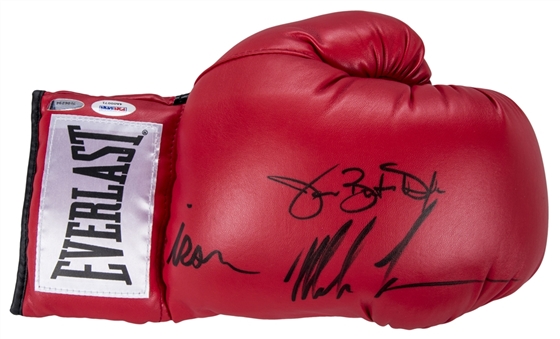 Mike Tyson and James Buster Douglas Dual-Signed Red Everlast Boxing Glove (PSA/DNA & Beckett)